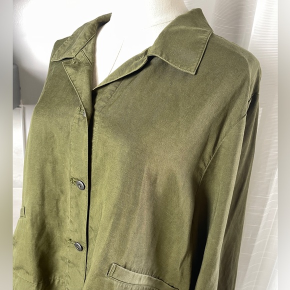 Eileen Fisher Linen Blend Cropped Lightweight Jacket Olive Green Size Medium - Picture 7 of 10